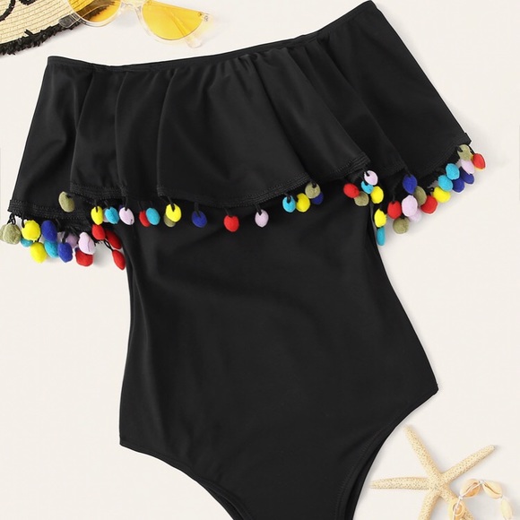 SHEIN Other - NWT Black Pom Pom Suit
